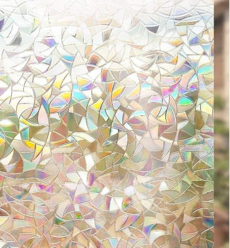 rabbitgoo Fensterfolie Blickdicht 3D Regenboge Sichtschutz Bunt 60x200cm | Selbsthaftende Sichtschutzfolie Fenster Statisch Haftend Folie ohne Klebstoff Anti UV Sonnenschutz für Büro Wohnzimmer