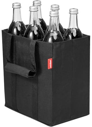 achilles Flaschentasche 6 Fächer je 1,5 Liter – Reißfester Flaschenkorb mit Klettband – Faltbarer Flaschenträger mit Trennwänden – Flaschen Einkaufstasche für Wasserflaschen, Wein und Bier – Schwarz