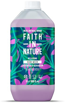 Faith in Nature Natürliche Lavendel & Geranien Flüssigseife, Pflegend, Vegan & Ohne Tierversuche, Frei von Parabenen und SLS, 5 L Nachfüllpackung