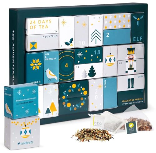 Erlebnis Tee Adventskalender 2025 - großer Weihnachtskalender mit 24 verschiedenen Tee Sorten in Pyramidenbeutel und weiteren Überraschungen