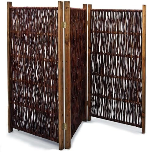 NOOR Weiden Paravent - Sichtschutz 3-teilig klappbar für Outdoor - wetterfester Windschutz für Terrasse, Garten und Balkon - geflochtene Trennwand mit Kiefernrahmen Gesamtgröße 120x180 cm