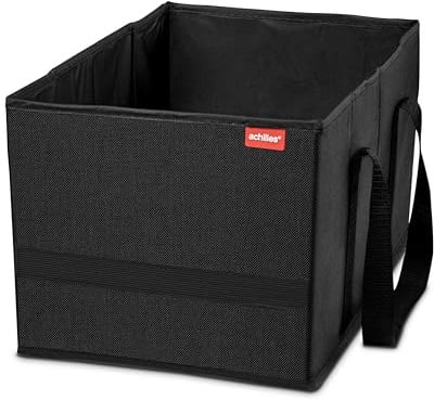 achilles Einkaufstasche faltbar, Smart-Box zum Einkaufen, Tragetasche, Aufbewahrungs-Organizer, Picknickkorb, Transportkiste, Tragekorb, Wieder verwendbare Einkaufsbox, schwarz, 37 cm x 23 cm x 21 cm