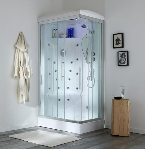 Kiamami Valentina - 70X90cm Fertigdusche, Version links, mit Dampfbad und Hydromassage | Iride
