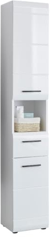 trendteam smart living - Skin - Hochschrank - Weiß/Weiß Hochglanz - 5 Fächer, eine Ablage und eine Schublade - (BxHxT) 30 x 182 x 31 cm - 2 verstellbare Einlegeböden - Kratzfest