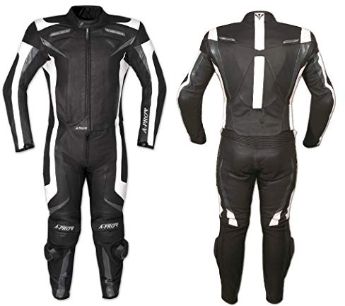 Lederkombi Motorrad Rindsleder Jacke Hose Protektoren 2 Teilige Schwarz 52