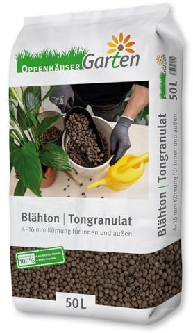 OPPENHÄUSER Blähton 50L: Tongranulat 4-16 mm für Garten, Drainage und Hydrokultur in Pflanztöpfen, Zimmerpflanzen, für innen und außen