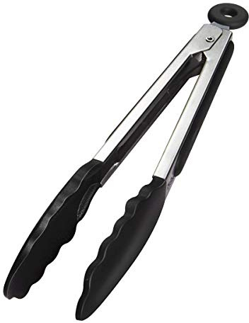 iNeibo Grillzange Küchenzange Zange Küche aus Rostfreim Edelstahl und Silikon Fleischzange Kochzange mit Hitzebeständigem Silikongriff 23cm Schwarz