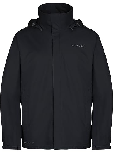 VAUDE Escape Light Regenjacke Herren wasserdicht – Leichte 2-Lagen Jacke mit verstaubarer Kapuze, winddicht und atmungsaktiv - black, 4XL