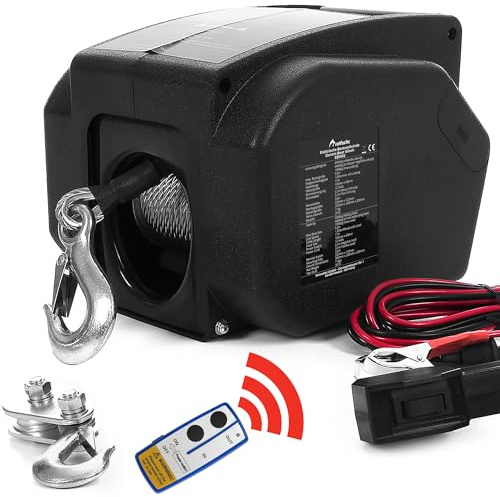 ROTFUCHS Elektrische Seilwinde 12v für Bootstrailer mit Funkfernbedienung – 2721 Kg Zugkraft, Bootswinde elektrisch, Winde Seilzug Stahlseil