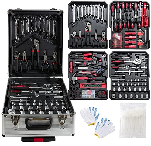 Arebos 1200-tlg Aluminium Werkzeugkoffer Werkzeugset Rollkoffer Silber