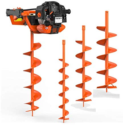FUXTEC Benzin Erdbohrer FX-EB152 mit 3 PS, inkl. 3 Bohraufsätzen 100/150 / 200 mm und einzigartigem Ölkontrollfenster Erdlochbohrer Pfahlbohrer