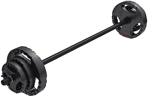 GORILLA SPORTS® Langhantel Set 19,5 kg - inkl. Hantelscheiben 2x1,25kg, 2x2,5kg, 2x5kg, 30mm, Aerobic Langhantelstange 130 cm, mit 2 Federverschlüsse, Kunststoff - Hantelset, Langhantelset