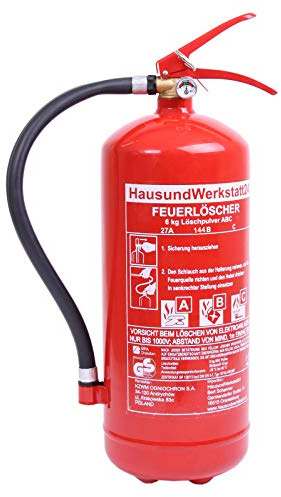 HausundWerkstatt24 6 kg Pulver-Feuerlöscher 9 LE mit Manometer (27 A 144 B C Dauerdrucklöscher GP-6X Instandhaltungsnachweis)