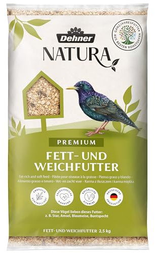 Dehner Natura Premium Wildvogelfutter, Fettfutter / Weichfutter, Ganzjahresfutter artgerecht / kraftspendend , hochwertiges Vogelfutter für Wildvögel, 2.5 kg