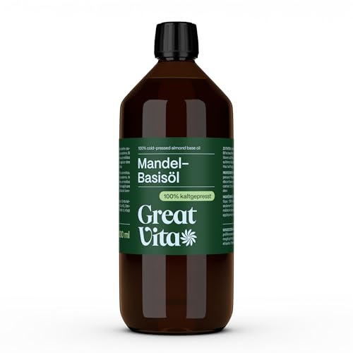 GreatVita VitaFeel Mandel Basisöl, 1er Pack (1 x 1000 ml) vegan, gentechnikfrei, ideal zur Haut- und Haarpflege, für Aromatherapie & als Basisöl für Massageöle oder Naturkosmetik