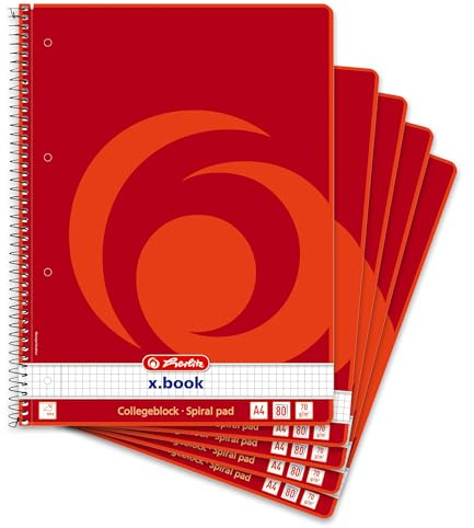 Herlitz Collegeblock x.book A4, Lineatur 22, 80 Blatt, Rand innen, 5 Stück