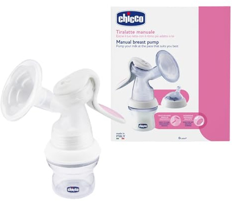 Chicco Natural Feeling Handmilchpumpe, Komfortable und Schnelle Stillpumpe, Einfaches Abpumpen der Milch, Ergonomische Form, mit Geneigtem Sauger und Hermetischem Deckel, Wird zur Babyflasche - 150 ml
