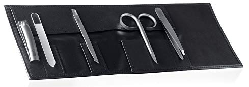 Rubis Reise Maniküre Set - Travel Set Deluxe - Nagelschere Classic, Nagelknipser, Nagelhautschieber, Nagelfeile Glas und Augenbrauenpinzette Classic