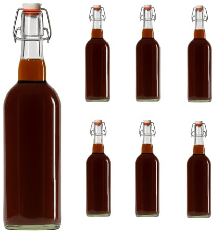 hocz 6x leere Bügelflaschen 750ml zum Befüllen Weiß - große Flaschen mit Bügelverschluss - 6er Bügel Glasflaschen Set für Saft, Getränke, Likör, Öl, Saucen - 6 Stück, 750 ml, Weiß