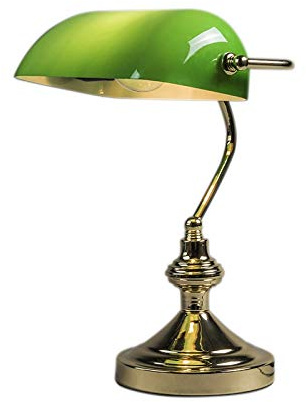 Qazqa Retro Schreibtischlampe - Banker - Grün, Rund, max. 60W, Geeignet für LED, 35cm,