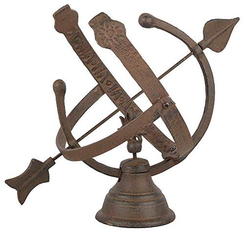 zeitzone Sonnenuhr Antik-Stil Gusseisen Rostbraun Gartendeko 32cm