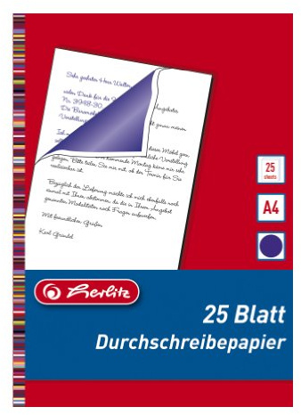 herlitz Durchschreibepapier, Durchschlagpapier, Format A4, 25 Blatt, blau, Transferpapier für Handschrift