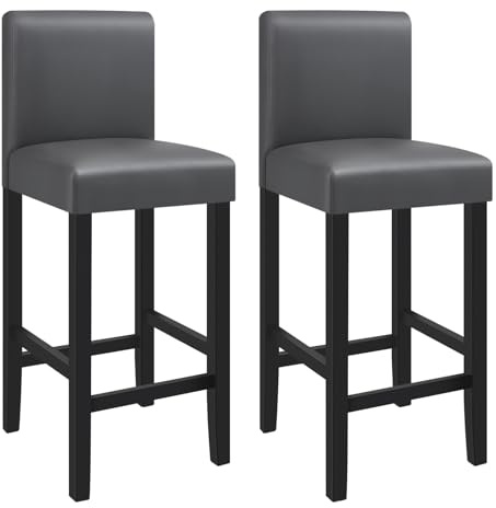 WOLTU Barhocker 2er Set, mit Lehne, Massivholz+Kunstleder, Grau | Barstuhl mit Fußstütze, Bistrostuhl, Antirutschgummi, Dick gepolsterte Sitzfläche, Hocker für Küche Bar