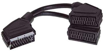 S/CONN maximum connectivity Scart-Kabel, vollverschaltet, Kabelvers. 0,2m, Schwarz, aufgerollt in Schutzschlauch, für Fernseher und Video-Recorder