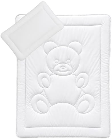KiGATEX Baby Bettdecke und Kissen im Set - 100x135 cm Kinderbettdecke und 60x40 cm Kissen für Kinder Zertifiziert nach Öko-Tex - Kinderdecke mit Bärchensteppung