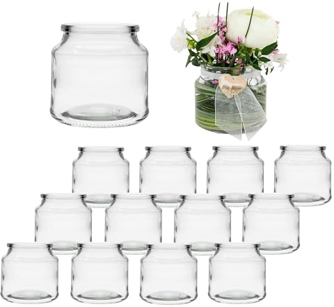 12er Set Teelichtgläser aus Glas – Kleine Windlichter H 7 cm für Teelichter | Teelichthalter für Tischdeko und Hochzeit - Glaswindlichter klein