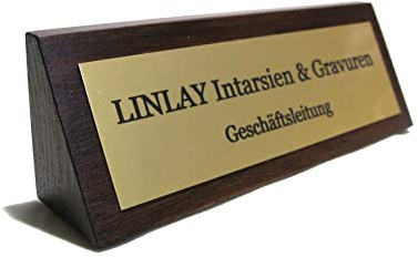 Tischnamensschild Nussbaum/Eiche personalisierbar Aufsteller Namensschild für Schreibtisch incl. Beschriftung