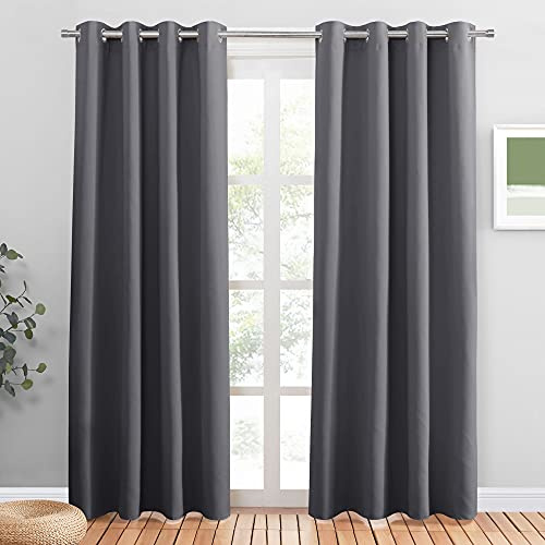 PONY DANCE Verdunkelungsvorhang Grau Thermovorhang Hitzeschutz Ösenschal Blickdicht 2er Set H 210 x B 132 cm Wohnzimmer Vorhänge Wärmeisolierend Thermogardine
