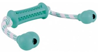 TRIXIE Denta Fun Stick mit Seil - praktisches Hundespielzeug mit Minzgeschmack - 9 cm/37 cm, Zahnpflege-Zubehör für Hunde - 33771