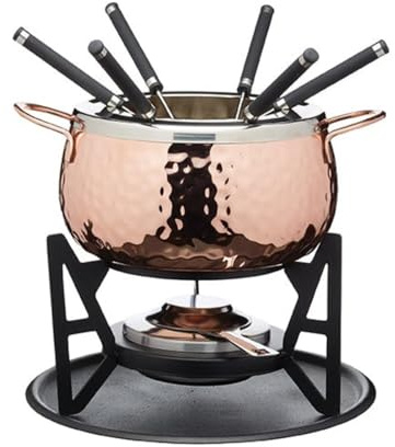 Artesà Fondue-Set mit 6 Gabeln und Schale aus Edelstahl, Keramikschale, Metallständer und Brenner, für Schokolade, Käse oder Fleisch