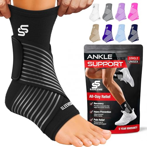 Sleeve Stars Sprunggelenkbandage - Plantarfasziitis & Achillessehnen Entlastung, Fußgelenk Bandage mit verstellbarem Riemen I Knöchelbandage I Fußbandage für rechts oder links (1 Stück,Schwarz)
