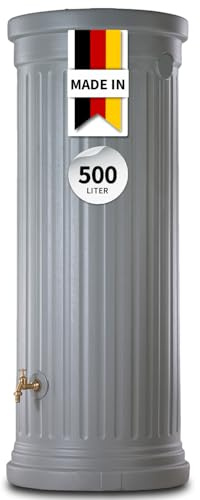 GARANTIA Säulentank Regentonne 500 Liter steingrau - Regentonne, Wassertank, Regenfass, Regenwassertonne, Wasserbehälter, Fass, Regenwassertank, Wasserfass, Wassertonne