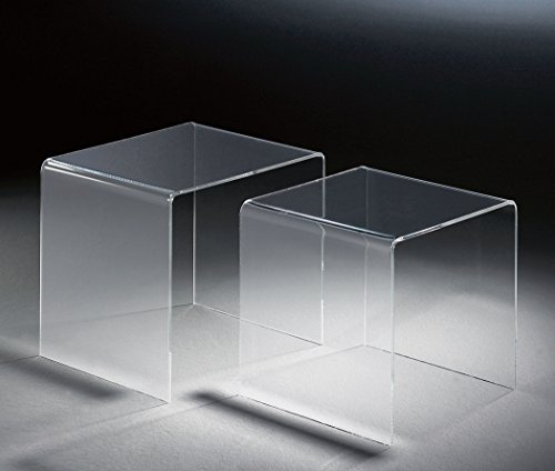 HOWE-Deko Hochwertiger Acryl-Glas Zweisatztisch, klar, 40 x 33 cm, H 36 cm und 33 x 33 cm, H 33 cm, Acryl-Glas-Stärke 6 mm, modernes 2er Set in transparentem Design