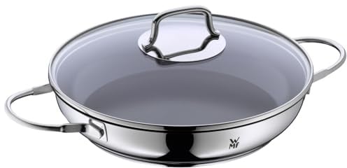 WMF Devil Servier-Schmorpfanne Induktion 26 cm mit Glasdeckel, Ofenfeste Pfanne, Servierpfanne, Cromargan Edelstahl beschichtet, Keramikbeschichtung, backofenfest