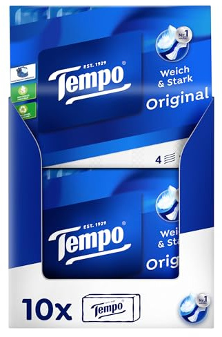 Tempo Orginal Taschentücher - Megapack - 10 Packungen mit je 30 Päckchen x 10 Tüchern - extra starke, weiche Papiertaschentücher, waschmaschinenfest