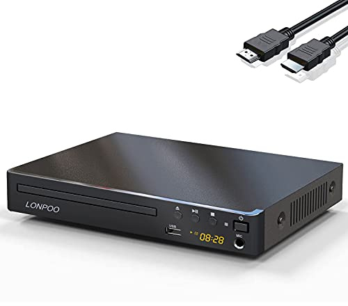 Region Free DVD-Player für Fernseher - Kompakter DVD Player HDMI mit 1080p HD Upscaling, RCA, Koaxial Ausgang, USB-Eingang & MIC-Ausgang, Fernbedienung