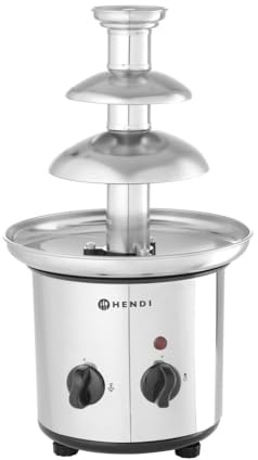 HENDI Schokoladebrunnen, 3 Etagen, maximale Schokoladekapazität: 1,5 kg, leicht zu reinigen, Schokofondue, Schokobrunnen, Schokofontäne, 230V/46W, ø215x(H)375mm, Edelstahl, ABS