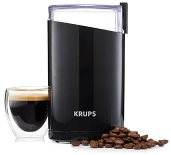 Krups F20342 Kaffeemühle und Gewürzmühle in Einem, Leistungsstarker Motor, Mahlgrad variabel, 75g Füllmenge, Schlagmesser aus Edelstahl, Sicherheitsdeckel, Anti-Rutsch-Füße, Schwarz