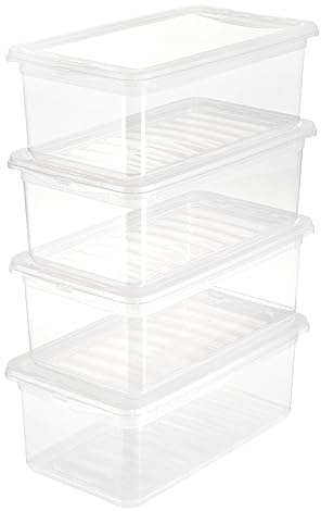 keeeper bea Aufbewahrungsboxen, 4er-Set, 4 x 5,6 l, Transparent | Patentiertes Air Control System, Dauerhafte Belüftung oder Staubschutz, Sicheres Stapeln, Klick-Verschluss an Deckellaschen