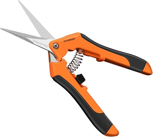 VIVOSUN Gartenschere 1er-Packung 17cm Pflanzenschere mit Ergonomischen Griffen Ernteschere Grow Schere Trimmschere mit Hochwertiger Gerader Klingen und Titan-Antihaftbeschichtung Rosenschere Orange