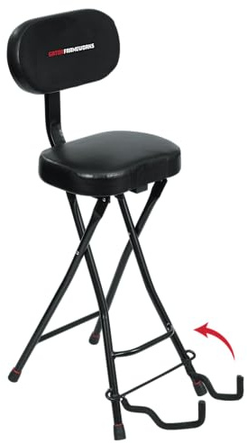 Gator Frameworks Gitarrensitz mit gepolstertem Kissen, ergonomischer Rückenlehne und ausklappbarem Gitarrenständer; geeignet für Akustik- und E-Gitarren (GFW-GTR-SEAT)