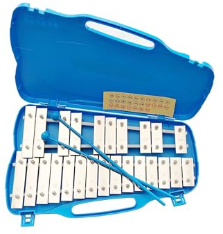 GEWA Glockenspiel, Klangspiel, Xylophon, mit 25 Metallklangplatten, Chromatisch (Tonumfang G5-G7) inkl. 2 Schlegel, Kunststoffetui mit Griff, blau
