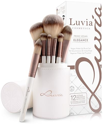 Make-up Pinsel Set 16-teilig | 15 vegane Profi Schminkpinsel als Kosmetik Set für Foundation, Puder, Rouge, Bronzer & Lidschatten | inkl. Kunstleder Etui | Prime Vegan Original | Perlmutt | Luvia