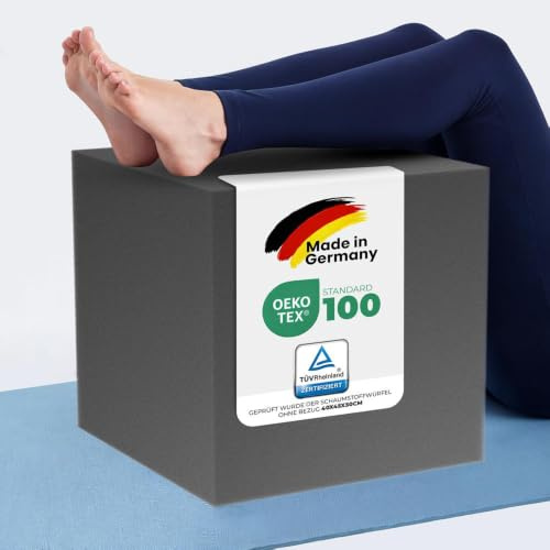Foxx Bandscheibenwürfel M-L [50x45x40cm, ohne Bezug] Stufenbett Schaumstoff | Dunkelgrauer Würfel zur Entlastung der Bandscheiben, ab einer Körpergröße von 170 cm