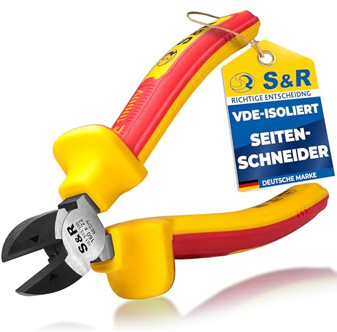 S&R VDE Seitenschneider 160mm – 1000V Zange, 60-Chrom-Vanadium-Stahl, induktions-/ hitze-gehärtet, phosphatiert, mit ergonomischen 2-Komponenten-Griffen, 21mm Schneidbacken, Draht- und Kabelschneider