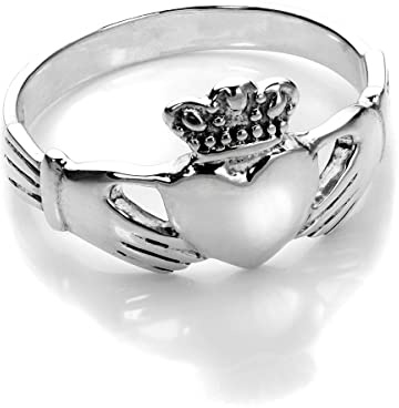 Sterling-Silber Polierter Claddagh Keltischer Herz Ring (Erhältliche Ringgrößen 49-63) | Sterling Silver Polished Celtic Claddagh Heart Ring (Available Sizes J - U)